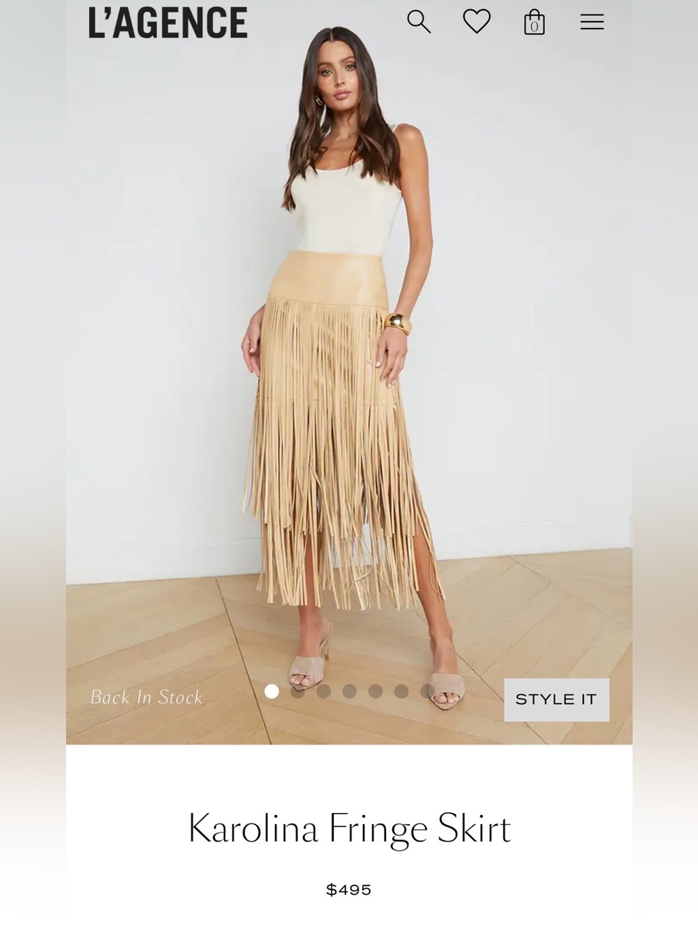L'AGENCE Tan Faux Leather Fringe Midi Skirt - Picture 5 of 12